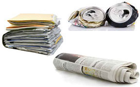 Cans, files, newspaper