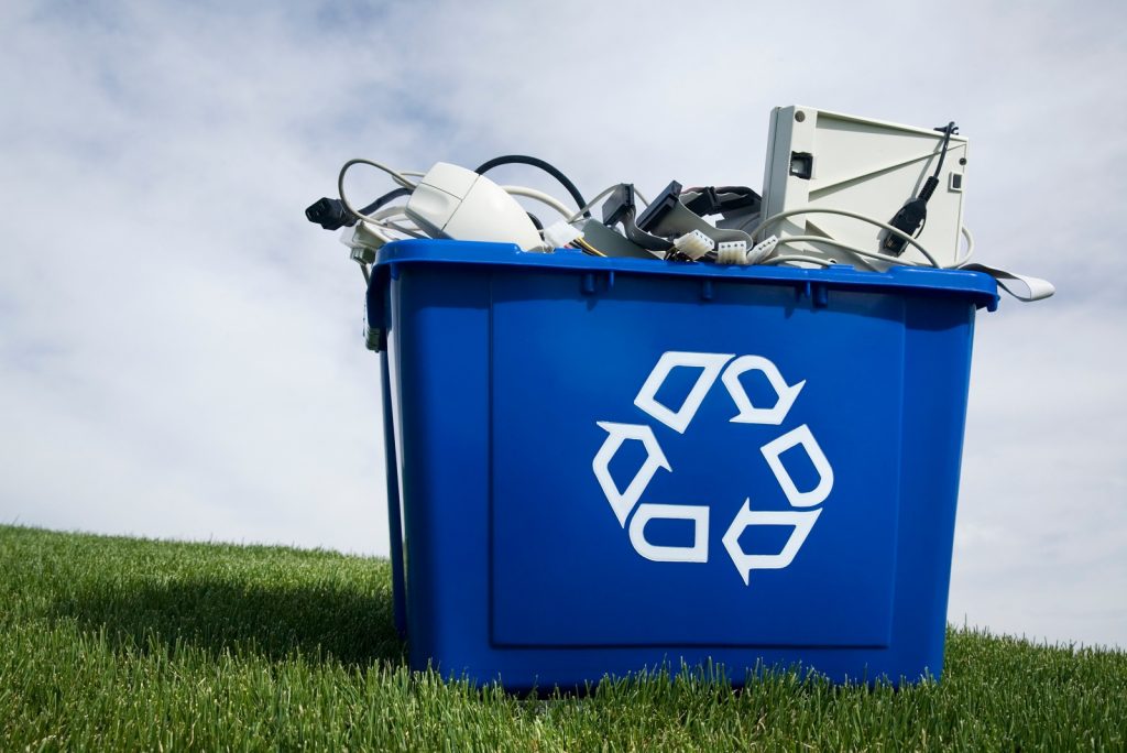 recycle electronics blue bin