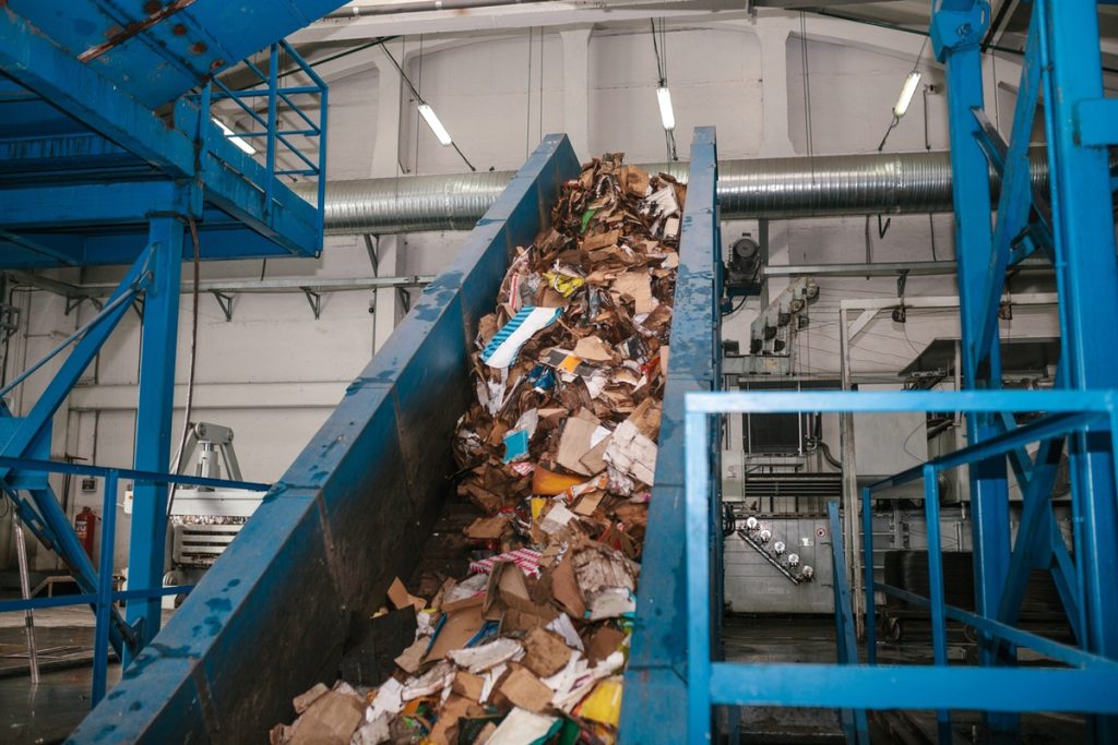 cardboard recycling conveyor at recycling-plant